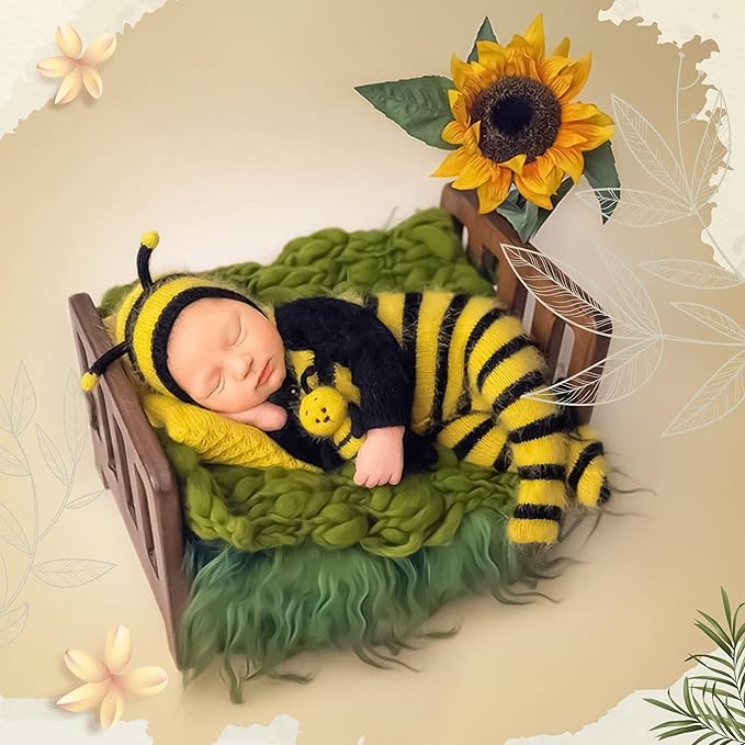 Brown Newborn Photography Props Wooden Bed Vintage Baby Photo Prop Baby Photoshoot Props Doll Bed Accessories Pretend Play Photoshoot Props
