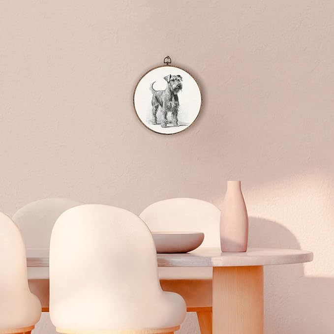 Vintage Schnauzer Round Wall Art Framed, Retro Schnauzer Dog Round Wall Decor, Dog Lover Gifts Hanging Canvas Print Wall Sculpture for Farmhouse Home Living Room Decor, 10x10 Inch