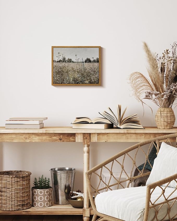 ARPEOTCY Vintage Framed Canvas Wall Art, 8x10inch, Classical Wildflowers Field Sky Farmhouse Pictures Wall Decor, Art Prints for Home Decor Aesthetic, Paintings for Living Room Office Decorations
