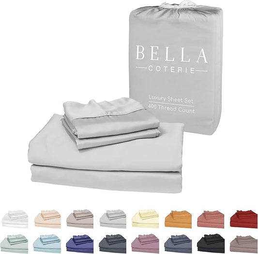 Bella Coterie Luxury Bamboo Viscose Split King Size Sheet Set | 2 Fitted Sheets for Sleep Number & Adjustable Beds | 100% Organically Grown | Cooling & Ultra Soft | 18” Deep Pocket [Grey Mist]