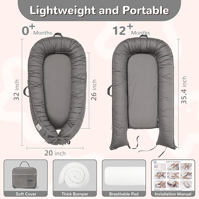 Baby Lounger, Infant Lounger for Newborn,Portable Baby Nest Cover Breathable & Soft, Newborn Essentials