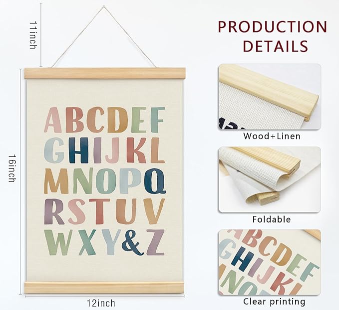 foedor Alphabet Numbers Poster Framed, Nursery ABC Wall Decor Poster Hanger Frame,Hanging Banner Decor for Nursery Toddler Girls Room Play Room, 12x16 Inch, Set of 2