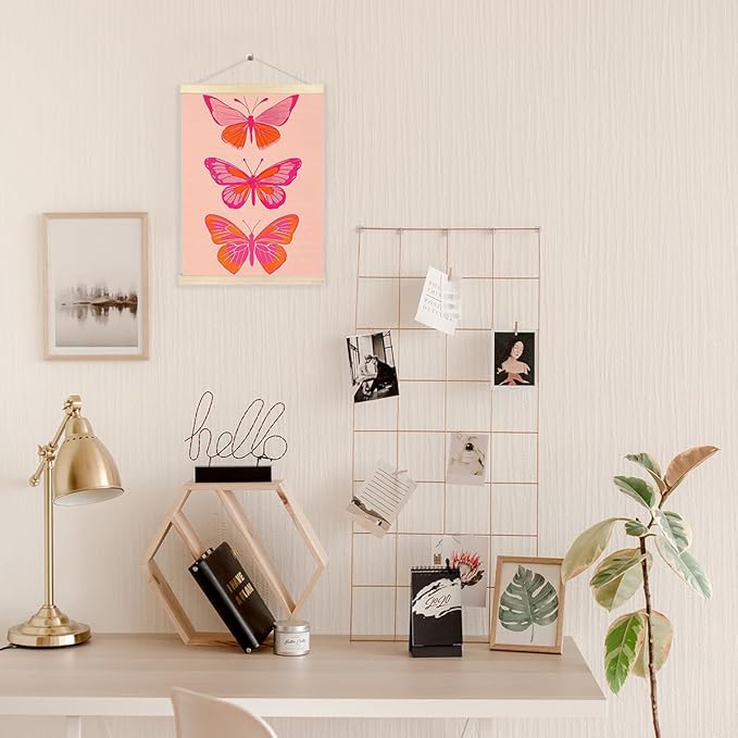 BESERH Funky Y2K Pink and Orange Butterfly Poster Hanger Frame, Preppy Room Dorm Decor, Trendy Retro Pink Butterfly Hanging Posters Wall Decor for Girls Room Girly Bedroom Apartment, 12x16 Inches