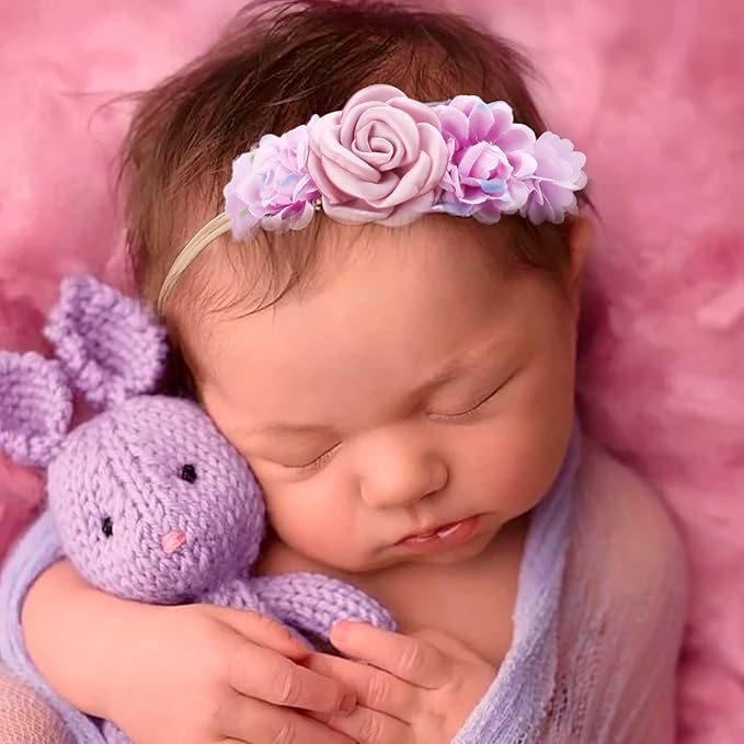 OOSAKU Baby Girl Flower Headbands Set Elastic Floral Headbands 6pcs Soft Nylon Hair Band for Newborn Toddler Hair Accessories (XKFD008)