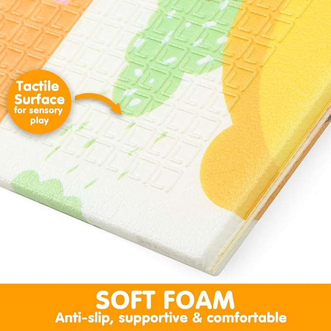 Bammax X-Large 78" x 70" x 0.4" Waterproof XPE Foam Baby Play Mat + Travel Bag | Waterproof, Reversible & Foldable Padded Playmat | Baby Crawling Mat & Kids Play Mat – Maze & Bears