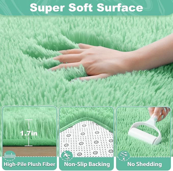 EVOIONOS 6x9 Washable Large Area Rug for Living Room, Fluffy Shag Bedroom Rug, Ultra Soft Plush Non Slip Carpet Indoor Floor Bedside Nursery Kids Girls Room Dorm, Home Decor Aesthetic, Sage Green