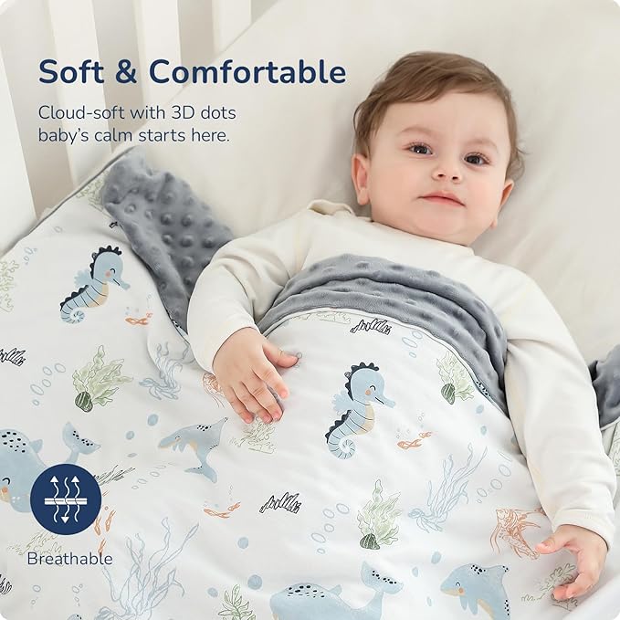 Baby Blankets for Unisex Boys Girls, Reversible Super Soft Blankets for Toddlers with Cotton Front and Dotted Fleece Backing, Lightweight and Warm Crib Blanket for All Seasons 30"x40"(Whale)