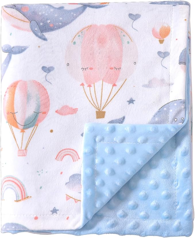 iEvolve Baby Nursery Bed Blankets Ultra Soft Double Layer Mini Blanket Minky Blanket Receiving Blankets Shower Gifts(Whale,30 * 47in)
