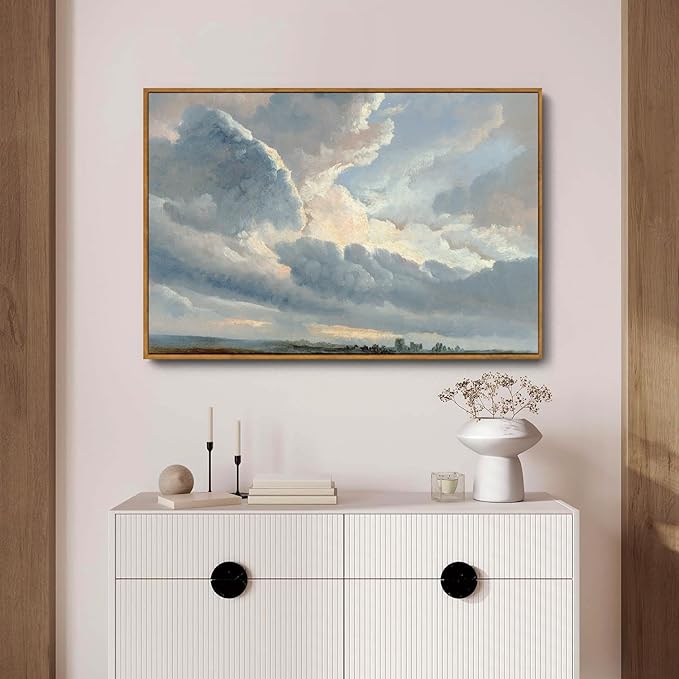 OIQArtOIQ Vintage Landscape Canvas Wall Art Framed Natural Scenery Painting Artwork Prints France Country Wilderness Farmhouse Decor Pictures Kitchen Bedroom Living Room Bathroom