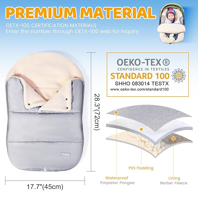 Orzbow Winter Carseat Cover for Baby | Infant Car Seat Blanket | Waterproof Car Seat Cover with Adjustable Collar, Warm and Cozy Fleece Carseat Canopy Blanket for Baby Winter Essentials, Light Grey