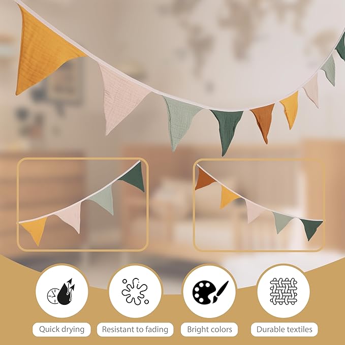 Pennant Banner Flags,Infant and toddler room decoration pennant,for Nursery Decor Baby Birthday Boho Wedding Shower Party Event (Light Green Banner)