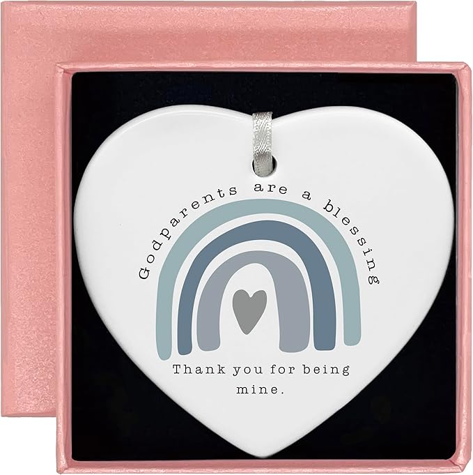 Heart Shaped Christmas Ornament-New Godparents Gift-First Time Godmother Godfather Proposal Pregnancy Announcement Christening Baptism Present-Family Keepsake