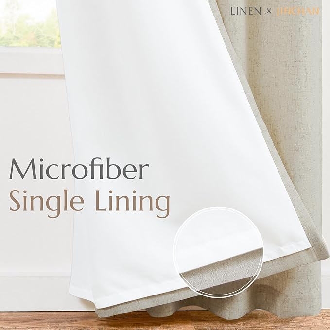 jinchan Oat Linen Blend Curtains for Living Room 84 Inch Length 2 Panels Curtains for Sliding Glass Doors, 50 Inch Wide Farmhouse Drapes with Rod Pocket Back Tab(50W x 84L, Oat)