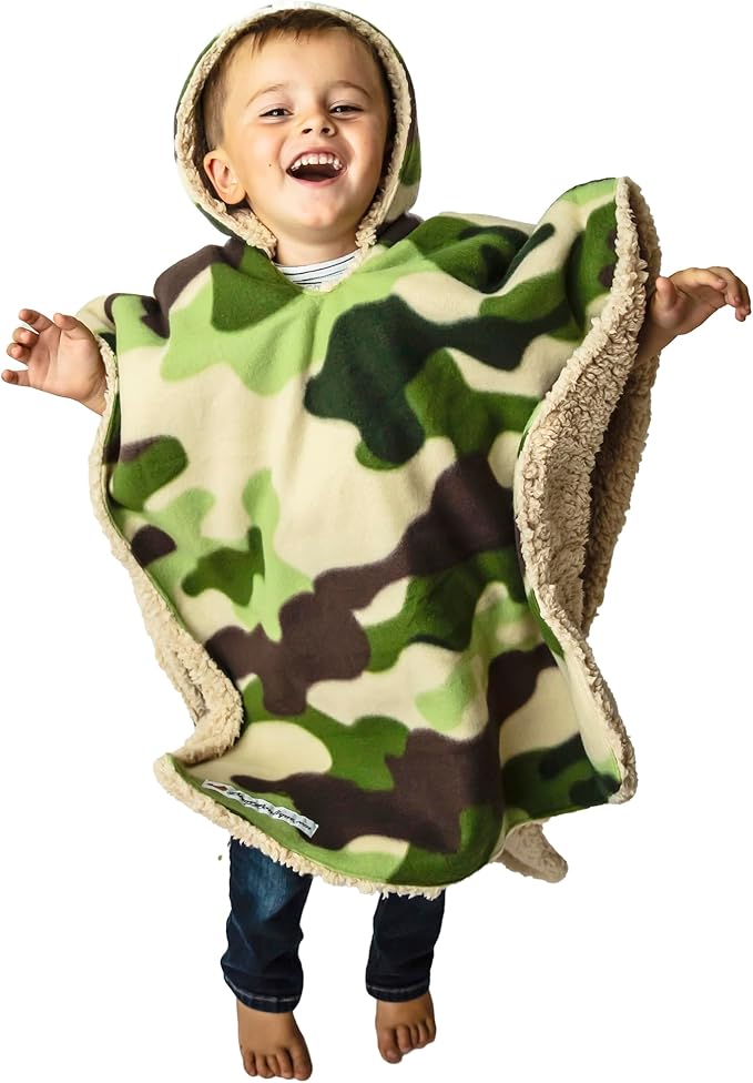 Birdy Boutique Car Seat Poncho for Kids – Safe to Use Over Seat Belts – Reversible Warm and Cozy Blanket – Easy on Easy Off and Doesn’t Impact Car Seat Performance – Camo and Bear – One Size