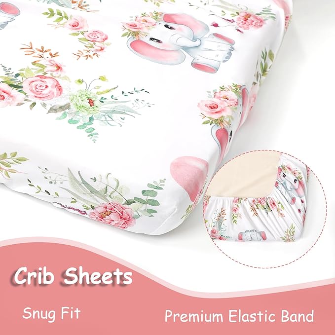 Baby Crib Bedding Set for Girls Boys, Soft Bedding Set with Comfort, Crib Skrit, Crib Sheet, Infant & Toddler Nursery Bed Set, Elephants