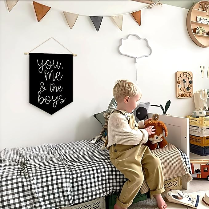 Boys Playroom Decor - You Me & The Boys Banner, Wall Hanging Pennant Flag Decor for Nursery, Classroom & Playroom Essentials