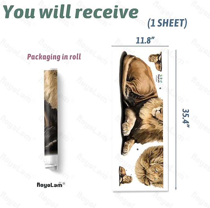 Lifelike Lion Wall Decal Nursery Tropical Animal Wall Sticker Removable Peel and Stick Waterproof Wall Art Decor Stickers for Kids Baby Classroom Preschool Living Room Bedroom School