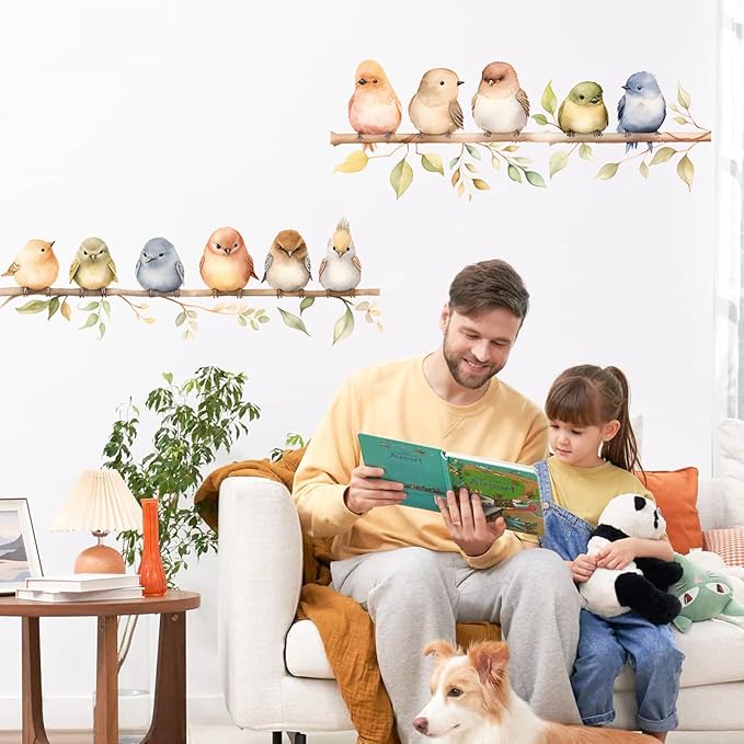 DILIBRA Colorful Bird on The Branch Wall Stickers, Peel and Stick Creative Bird Wall Decals, DIY Vinyl Art Murals for Nursery Kids Bedroom Living Room Classroom Preschool Playroom
