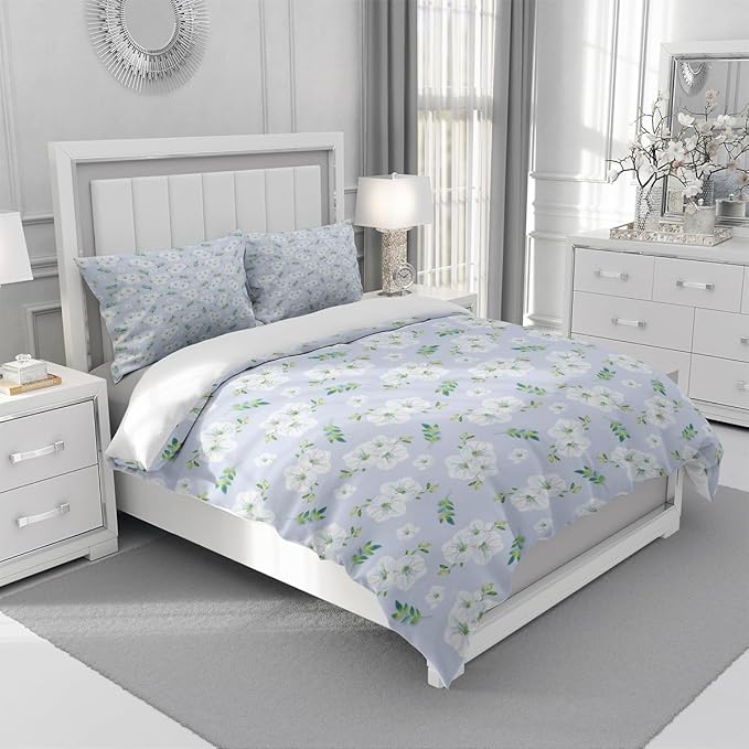 Soft Aesthetic Floral Print White Duvet Cover Pink Rose Pattern Girls Striped Bedding 1 Duvet Cover 2 Pillowcases King Size with Zipper Ties for Teenage Girls