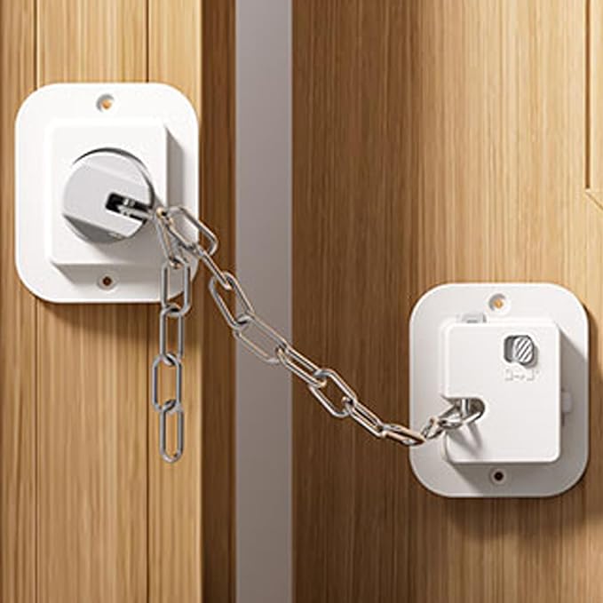 Child Proof Door Lock with Adjustable Strap, 3M Adhesive Safety Locks for Baby & Pets, No Tools Needed 4 Pack