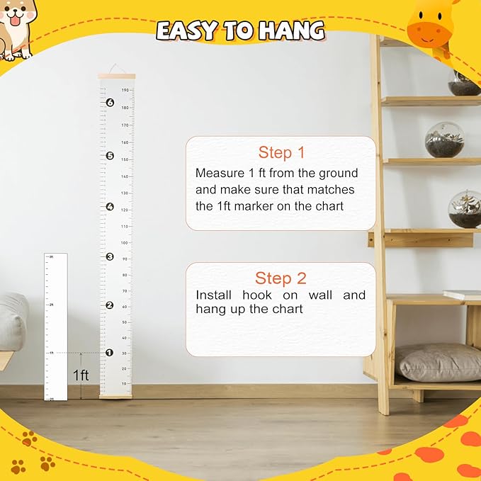 Growth Chart for Wall, Height Chart for Kids, Upgraded Full Length 78.34x8.26 Inches Removable Canvas Measurement Ruler Toddler Tracker Marker for Baby Child Nursery Bedroom Playroom Wall Decor