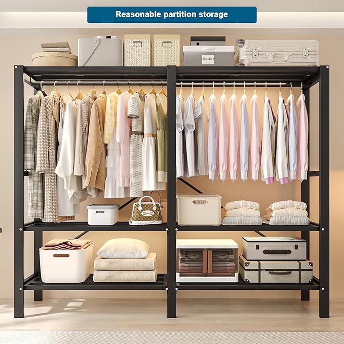FPIGSHS Heavy Duty Clothes Rack with Cover Foldable Covered Clothes Rack for Hanging Clothes portable Wardrobe Closet System Freestanding Coat Storage Garment Racks for bedroom (grey, 75in)