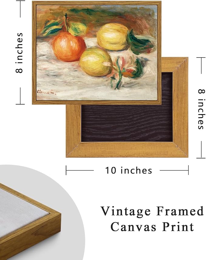 ARPEOTCY Framed Canvas Lemons Wall Art, Vintage Still Life Art Home Decor, Classical Farmhouse Orange Fruit Oil Painting Wall Decor for Kitchen, Dining Shelf Decorations, 8x10 inch