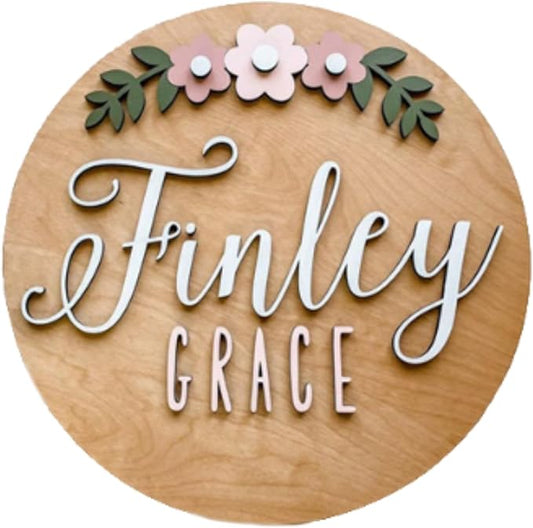 Personalized Wooden Name Sign - Custom Baby Name Signs for Nursery & Kids Room Decor - Baby Announcement Sign - Name Wall Art - Wooden Letters for Wall - Custom Round Nursery Name Sign (Design 8)