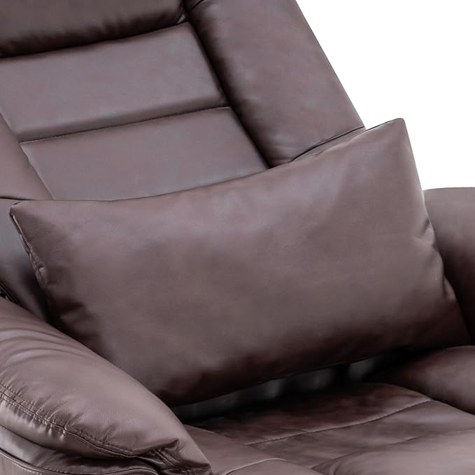 MCombo Swivel Recliner with Ottoman Chair, TV Chair Sets with Vibration Massage, for Small Space Living Room Bedroom 9096 9099 (Faux Leather, Dark Brown)