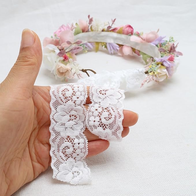 Flower Crown for Girls Children Floral Headpiece Pink Kids Headband Wedding Holo Hair Accessories Birthday Photo Prop (Dark Pink)