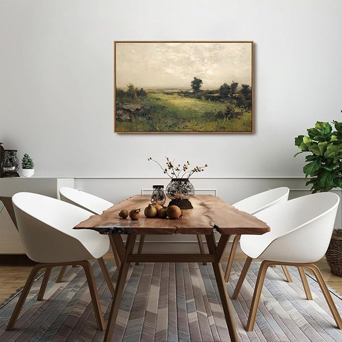 OIQArtOIQ Vintage Landscape Canvas Wall Art Framed Natural Scenery Painting Artwork Prints France Country Wilderness Farmhouse Decor Pictures Kitchen Bedroom Living Room Bathroom