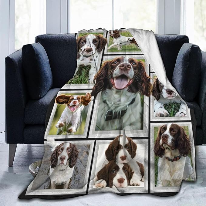 English Springer Spaniel Blanket Springer Spaniel Decor Throw Blanket Soft Flannel Fluffy Plush Fuzzy Fleece Stuff Blanket Gifts for Dog Lover Girl Kids Man Woman Boys Adults for Bed Sofa 40"X50"