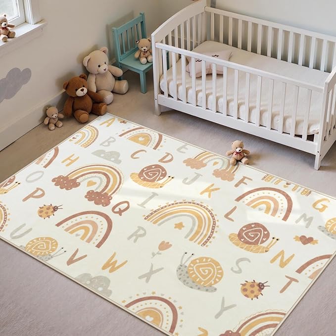 LIVEBOX Soft Kids ABC Rug, Washable Rainbow Rugs for Bedroom, Non Slip Playroom Carpet Cute Alphabet Mat for Preshcool Play Room (Orange,3'x5')