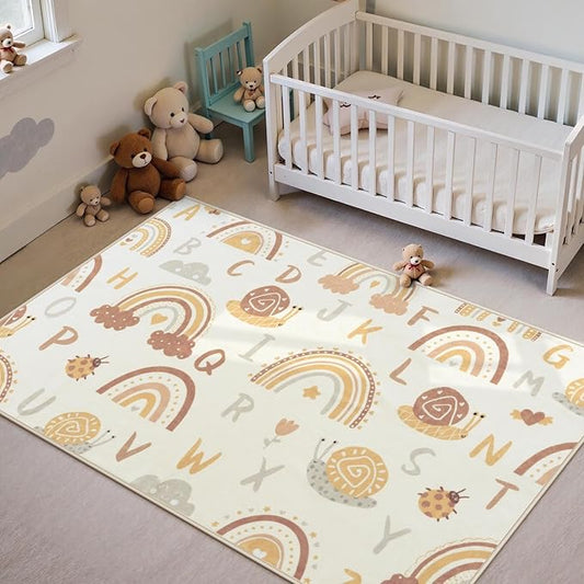 LIVEBOX Soft Kids ABC Rug, Washable Rainbow Rugs for Bedroom, Non Slip Playroom Carpet Cute Alphabet Mat for Preshcool Play Room (Orange,3'x5')