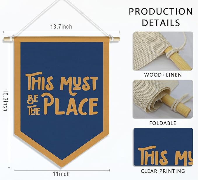This Must Be The Place Banner Pennant Wall Art Decor for Kids Nursery Toddler Room Bedroom Classroom Decorations, Vintage Navy Blue Nursery Wall Decor, 15x11in