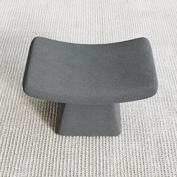 homary Vanity Chair Boucle Curve Ottoman, Plush Upholstered Foot Stool for Lving Room, High-Resilience Foam Chair for Bedroom, Stool Short for Entryways (Gray)