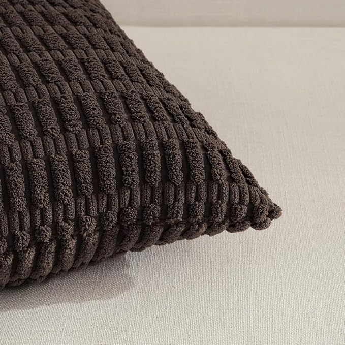 Fancy Homi 2 Packs Dark Brown Lumbar Decorative Throw Pillow Covers 12x24 Inch for Living Room Couch Bed Sofa, Rustic Farmhouse Boho Home Decor, Soft Striped Corduroy Rectangle Cushion Case 30x60 cm
