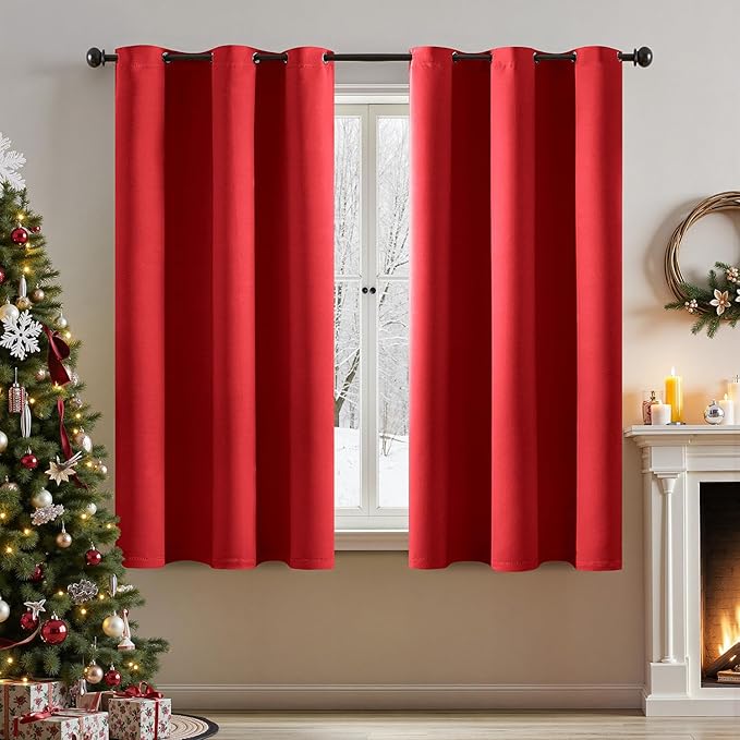 MIULEE Christmas Red Blackout Curtains for Bedroom Living Room 63 Inches Long 2 Panels, Thermal Insulated Room Darkening Drapes Solid Grommet Top Light Blocking Window Treatments 40x63 Inch