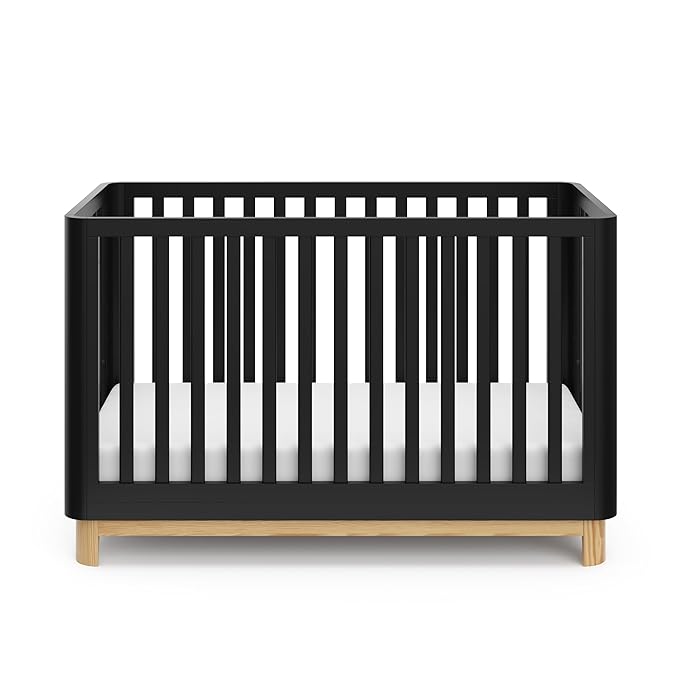 Storkcraft Santos Convertible Crib (Black & Natural) – GREENGUARD Gold Certified, Fits Standard Crib Mattress, Converts to Toddler Bed and Daybed, 4 Adjustable Mattress Heights, Rounded Edges