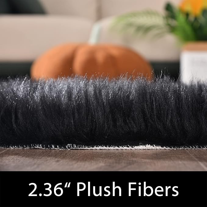 Latepis Black Carpet 4x6 Area Rug for Bedroom Fuzzy Faux Sheepskin Fur Rug for Living Room Bedside Rugs for Dorm Sofa Floor Luxury Home Decor