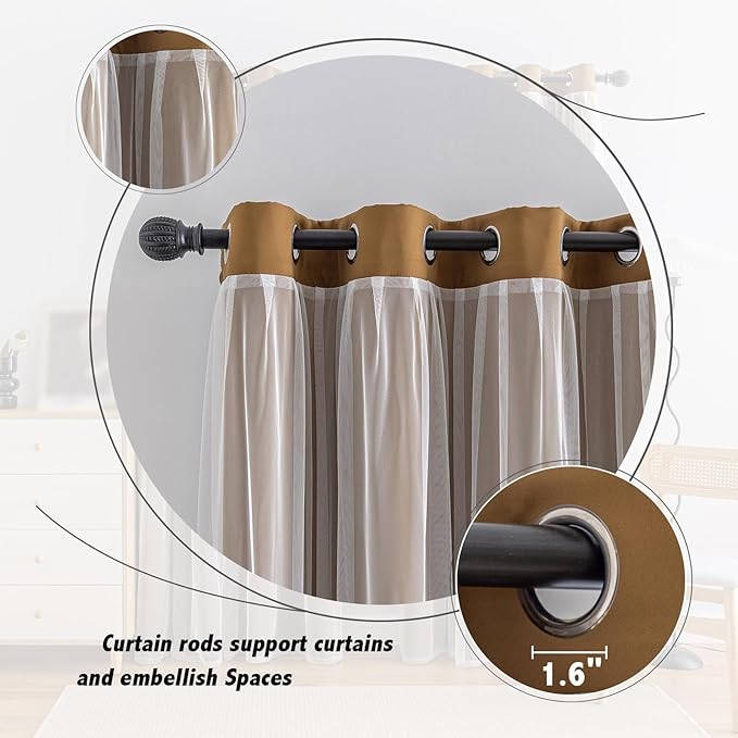 Anytime Home Curtains Blackout and Sheer Layered Solid Window Curtain Panel Pair with Grommet Top, 52Wx72L,Coffee
