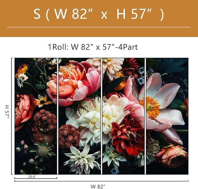 Dark Floral Wallpaper Peel and Stick Large Peony Flower Self Adhesive Wall Mural for Bedroom 82"x57"