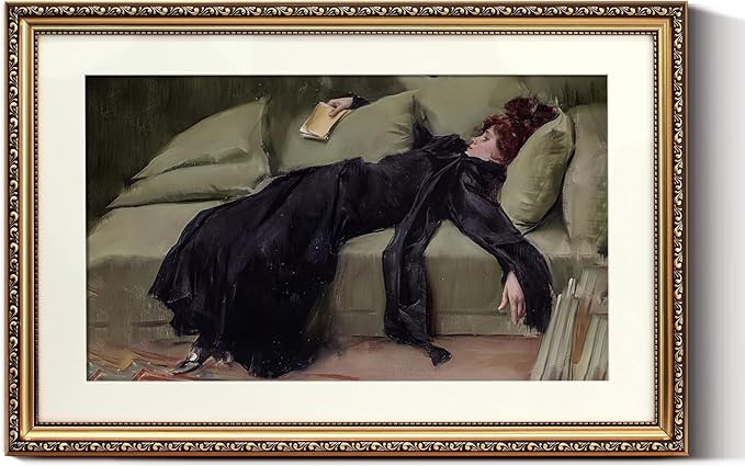 ARPEOTCY Vintage Gold Framed Large Wall Art, Classical Trendy Woman Gallery Paintings, Canvas Prints Artwork with Antique Frame, Victorian Wall Picture Decor for Bedroom Living Room 16x24 inch