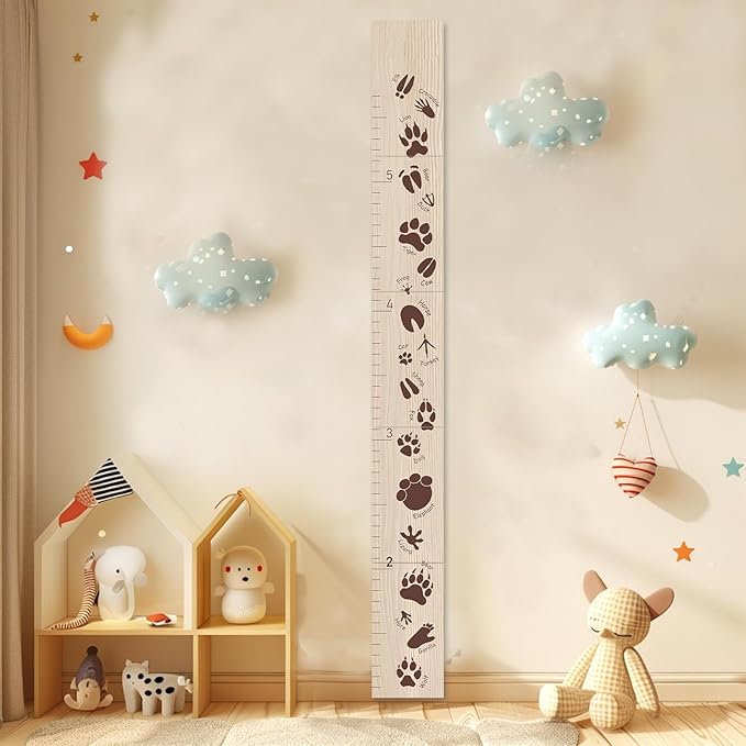 Personalized Growth Chart for Wall, Animal Footprints Height Chart for Kids, Customize Growth Measuring Board for Girls Boys Teen Room Nursery Wall Decor