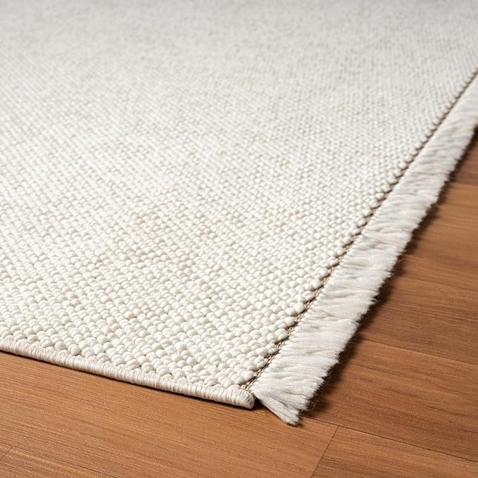 LUXE WEAVERS Solid Machine Woven Cream 5x7 Area Rug, Indoor Stain-Resistant Carpet