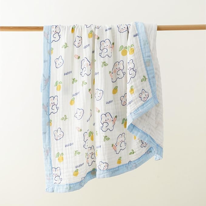 Muslin Baby Blankets, Nursery Blankets for Boys Girls, Swaddle Blankets Neutral Soft Lightweight Toddler and Kids Throw Blankets (Lemon Bunny)