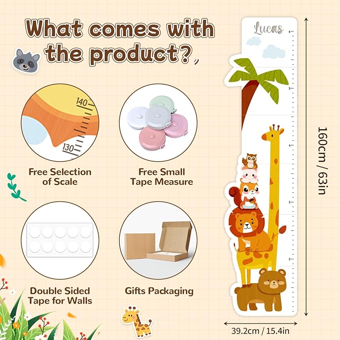 Kid Height Wall Chart,Animal Kids Height Wall Chart,Height Measurement Children,Height Growth Chart,Fun Nursery Decor Thoughtful Birthday Gift Boys Girls