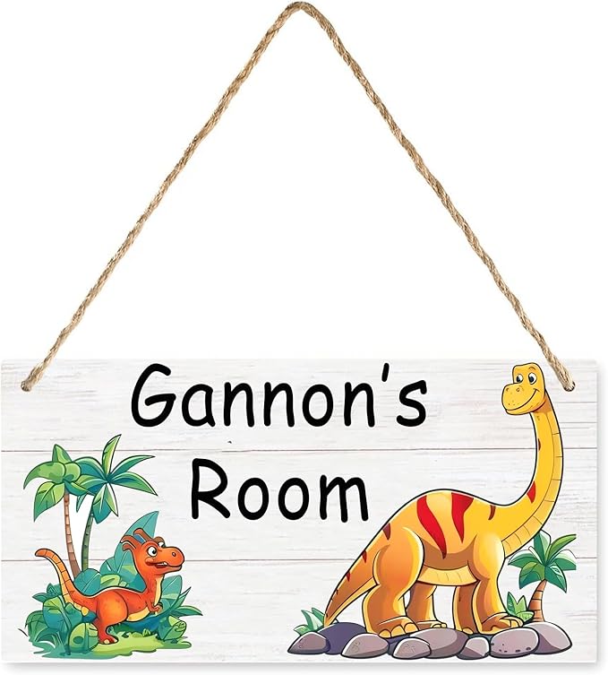 Custom Dinosaur Room Decor for Boys, Personalized Name Wooden Door Plaque for Kids Bedroom Nursery Wall Art Decorative (Sign-2)