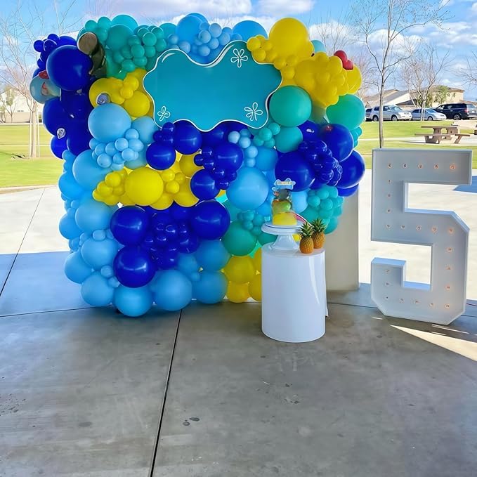 Blue and Yellow Balloons Set, 60Pcs 12 Inch Lemon Yellow Pastel Baby Sky Metallic Blue White Latex Balloons for Birthday Baby Bridal Shower Cartoon Party Deocrations Supplies