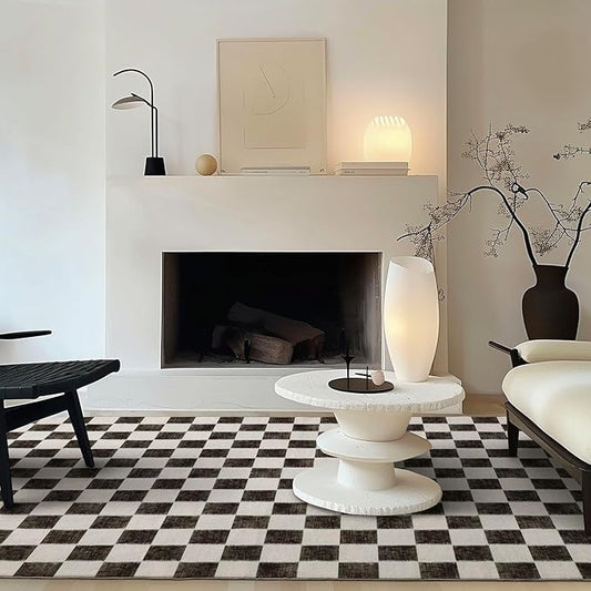 EverGrace Checkered Plaid Area Rug 6x9, Soft Faux Wool Rugs Washable Anti Slip Rugs Large Rug Carpet for Entryway Bedroom Living Room Hallway Kitchen and Laundry Room, Black and White